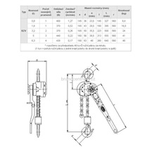 Zvedák řehtačkový s válečkovým řetězem RZV/1,6t 1,5m zdvih