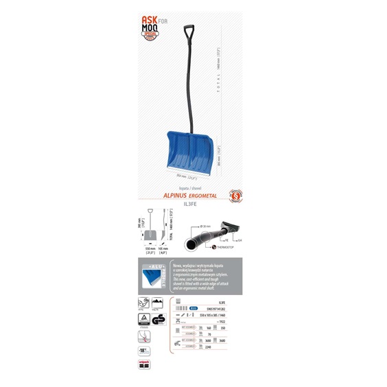 Odhrnovač ALPINUS ERGOMETAL 550x380/AL UKONČENA VÝROBA