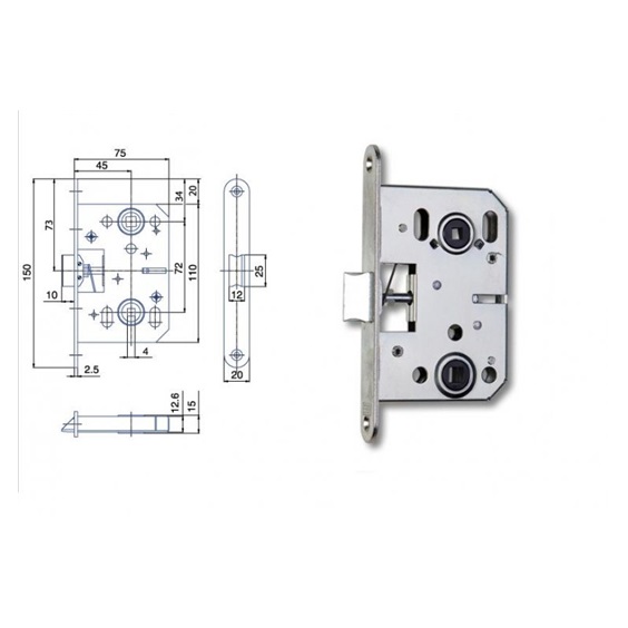 Zámek zadlabací K 053.4 Zn bílý bal.1   75/72 WC  čelo 20mm