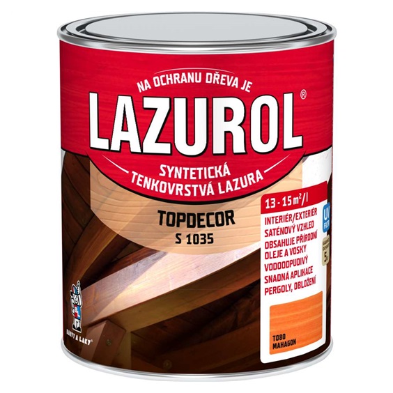 LAZUROL TOPDECOR S1035/080 na dřevo, interiér a exteriér, mahagon, 750 ml