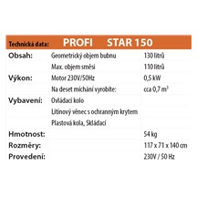 Míchačka STAR  150  /220V 130/80/0,5kW/složená