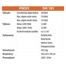 Míchačka SM185S 180L/220V 180/110/ 1,0 kW/složená
