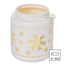 LED dekorace – lucerna s vločkami kovová bílá, 14 cm, 3x AAA, vnitřní, vintage