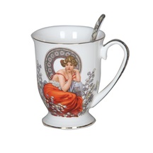 hrnek 280ml+ lžička, A.MUCHA, porcelán