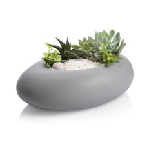 Oválný nízký květináč FANCY HOME Stones, bílá