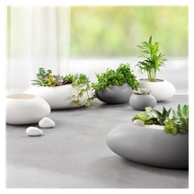 Oválný nízký květináč FANCY HOME Stones, šedá