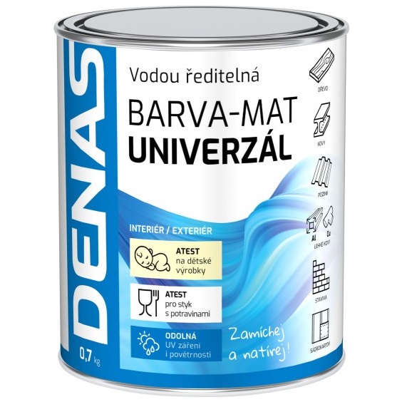 DENAS UNIVERZÁL-MAT vrchní barva na dřevo, kov a beton, 0100 bílá, 700 g