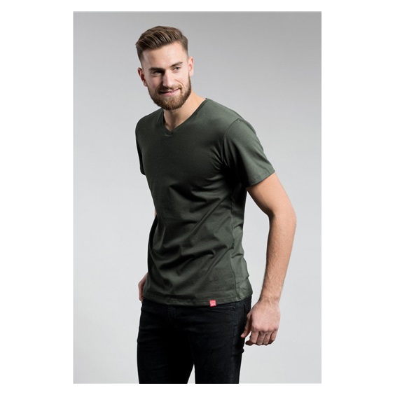 Triko pánské  CityZen vel.3XL dark khaki výstřih do V