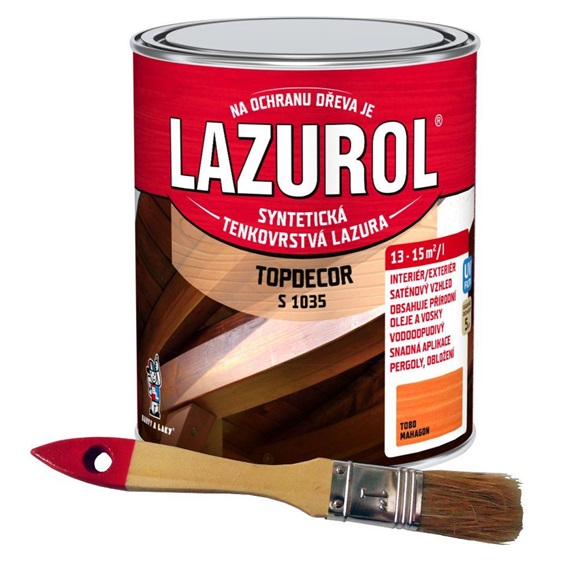 LAZUROL TOPDECOR S1035/080 na dřevo, interiér a exteriér, mahagon, 750 ml + štětec