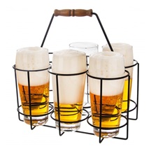 Stojan kov/dřevo RADKA na láhve/sklenice 6 pozic