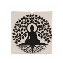 Budha/strom dřevo dekorace na zeď černý 35x35 cm