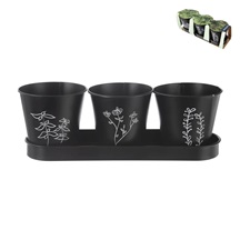 Květináč kov bylinky BLACK pr. 11 cm 3 ks+podtácek