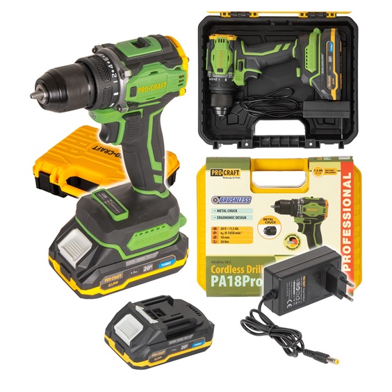 Šroubovák vrtací AKU 18V Procraft 1,5Ah Li-Ion PA18PRO