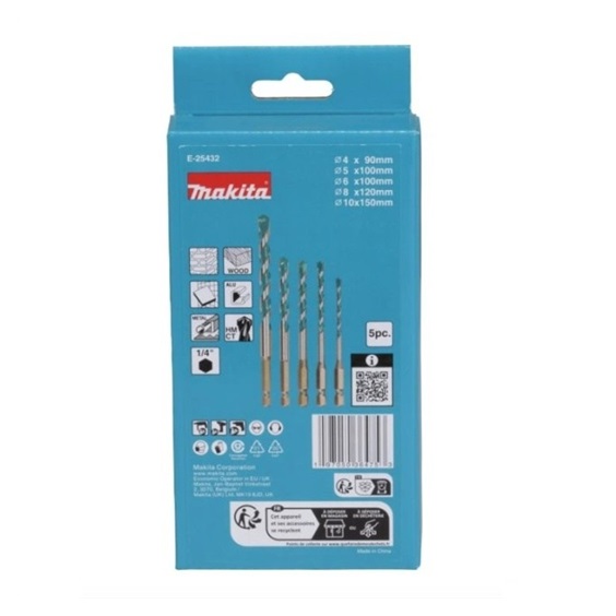 Sada vrtáků TCT se stopkou 1/4" multimateriál Makita E-25432