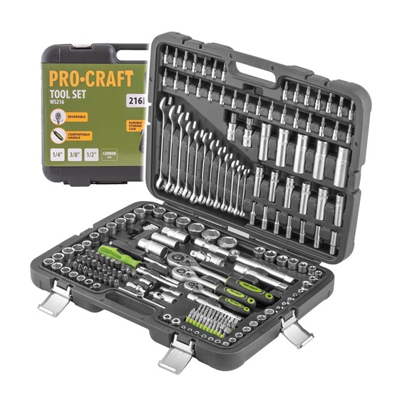 Sada nářadí 1/4"+1/2"+klíče 216dílná Procraft | WS216