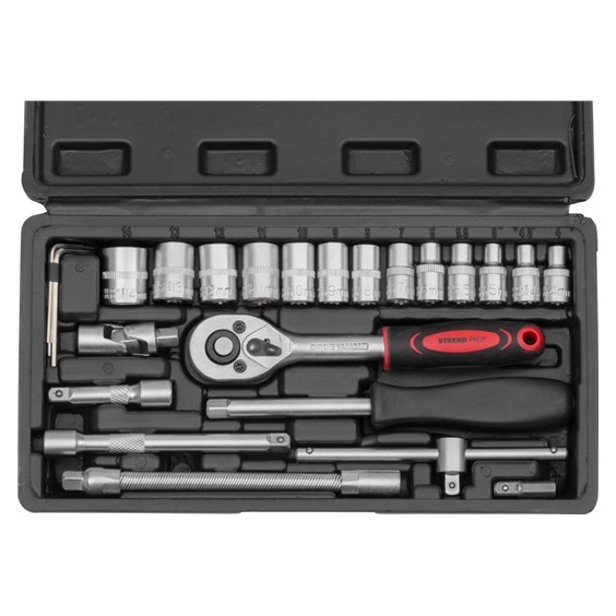 Sada nářadí Strend Pro 25 dílů hlavice,račna 1/4" v kufru