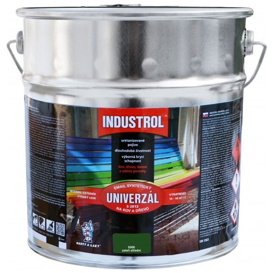 Barva vrchní S2013/5300 lesk, na kov a dřevo  9l  stř. zelená INDUSTROL