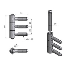 Závěs okenní třídilný 14x60  M8/34,5 Zn bílý