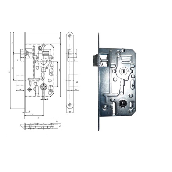 Zámek zadlabací K138S   P-L        Zn bílý bal.1   72/85 WC čelo 20mm tichá střelka