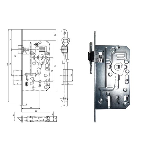 Zámek zadlabací K137SC P-L       Zn bílý bal.1  72/85 obyčejný čelo 18mm tichá střelka